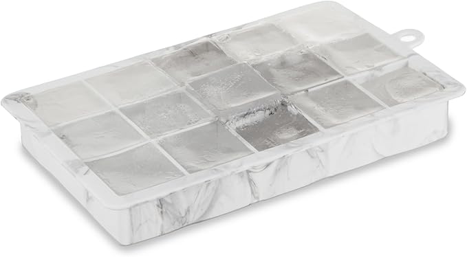 Host Ice Cube Tray with Lid, Makes 15 1.25" Cubes, Durable Silicone Trays, Perfect for Cocktails, Beverages, Mocktails, Iced Coffee, Tea, Infused Water, Kitchen Essentials, Set of 1, Marble