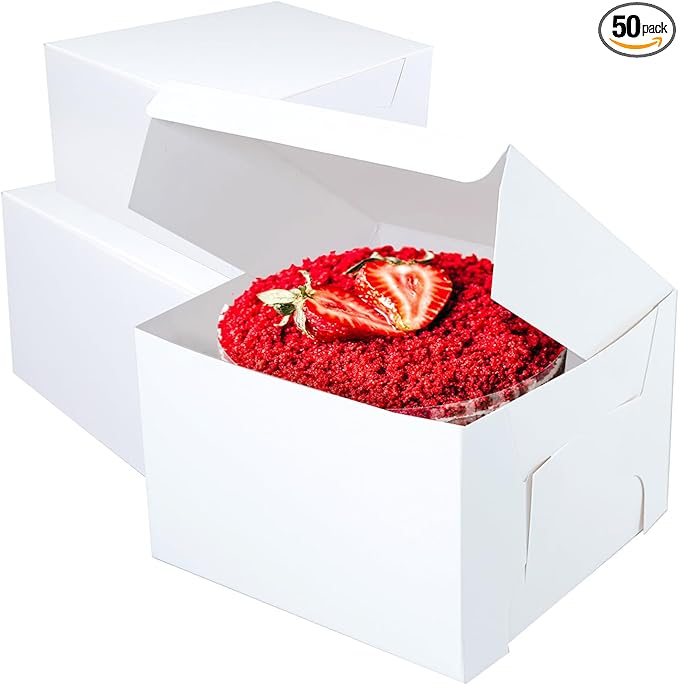 14x14x6 White Cake box, Premium Bakery Boxes, One piece, Perfect for packaging and selling cakes, donuts, cookies, and muffins, Pack of 50