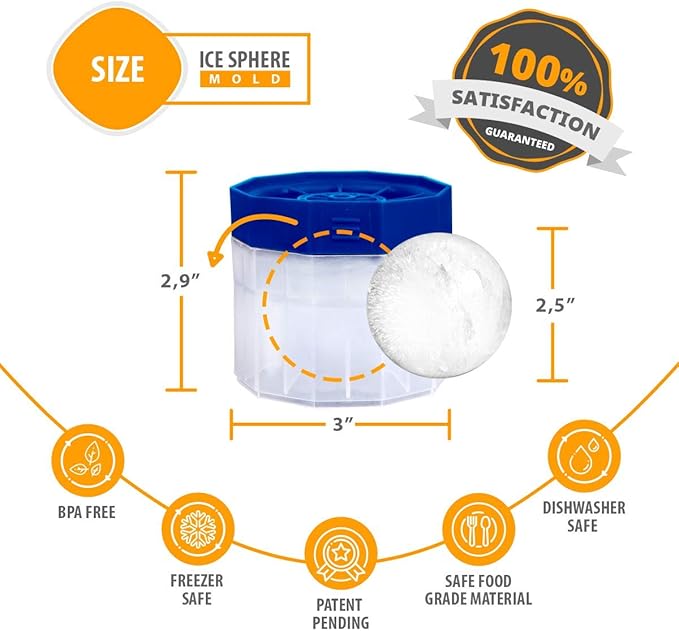 Ice Ball Molds Maker - 2 Pack Sphere Molds - 2.5 inch Round Ice -Slow Melting Ice for Whiskey Bourbon and Cocktails -