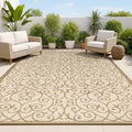 JONATHAN Y Vintage Filigree Indoor Outdoor Area Rug 4X6 Beige/Brown, Madrid Textured Weave for Backyard, Patio, Porch, Easy-Cleaning, High Traffic, Pet-Friendly, Non-Shedding (SMB107B-4) by JONATHANY