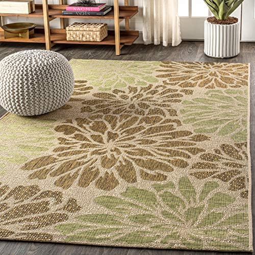 JONATHAN Y Floral Textured Weave Indoor Outdoor Area Rug 3X5 Sage/Brown, Zinnia Modern for Backyard, Patio, Porch, Easy-Cleaning, High Traffic, Pet-Friendly, Non-Shedding (SMB110A-3) - Image 3