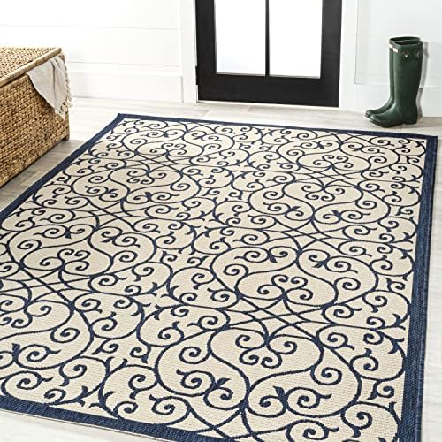 JONATHAN Y Vintage Filigree Indoor Outdoor Area Rug 4X6 Navy/Beige, Madrid Textured Weave for Backyard, Patio, Porch, Easy-Cleaning, High Traffic, Pet-Friendly, Non-Shedding (SMB107G-4) - Image 3