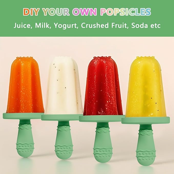 Silicone Popsicle Molds for Toddlers, 6-Cavity x 2oz Food-Grade Ice Pop Mold, Reusable DIY Fresh Fruitsicle Frozen Treats Maker (GREEN)