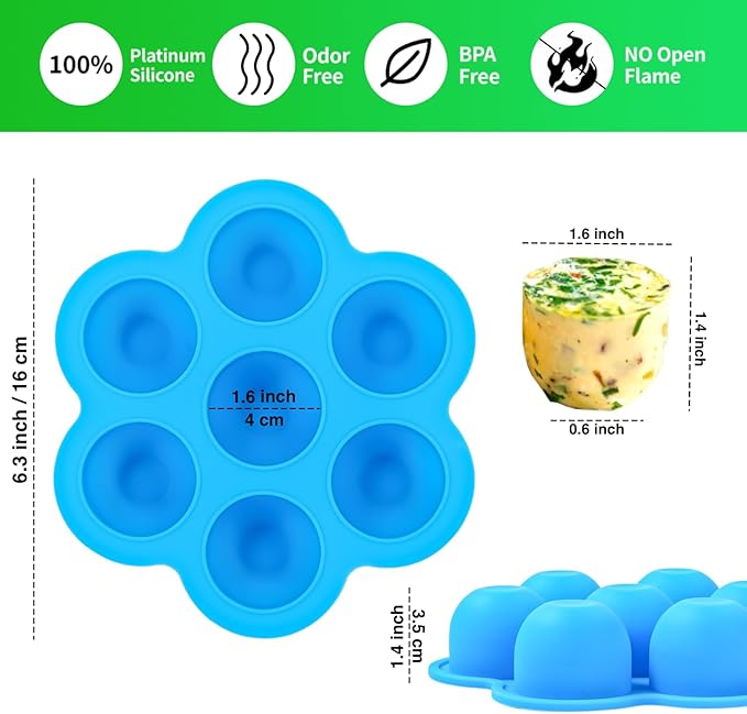 GOKCEN's Silicone Egg Bite Molds [2 Pack] Instant Pot Accessories - Fit Instant Pot 5,6,8 qt Pressure Cooker - Food Freezer Tray with Lid - Reusable Storage Container (Blue & Green - Egg Bite Mold)