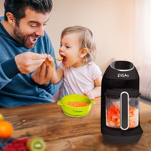 EVLA'S Baby Food Maker, Steamer, Blender, Baby Food Processor for Healthy Homemade Baby Food in Minutes, Touch Screen with 6 Reusable Food Pouches, Baby Registry Essential, Dark Grey