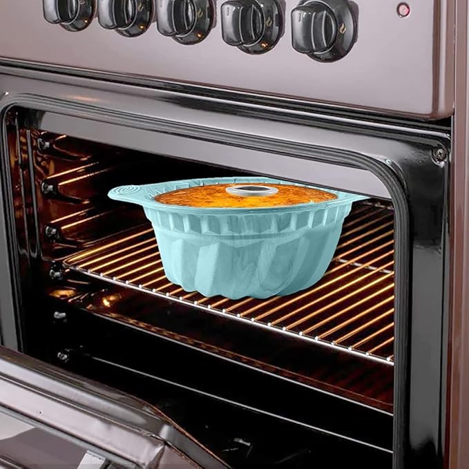 Kenond Silicone Fluted Pans, Non-stick with Sturdy Handle, Baking Molds, Perfect Bakeware for Cake, Jello, Gelatin, Bread, Para Gelatinas, 9.5 Inch (Blue)