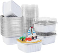50 Pcs Mini Square Baking Cups with Lids,5oz Aluminum Foil Mini Cake Pans with Lids,Disposable Ramekins Cake Pans,150ml Dessert Cups Cupcake Pans for Wedding Birthday Party,White