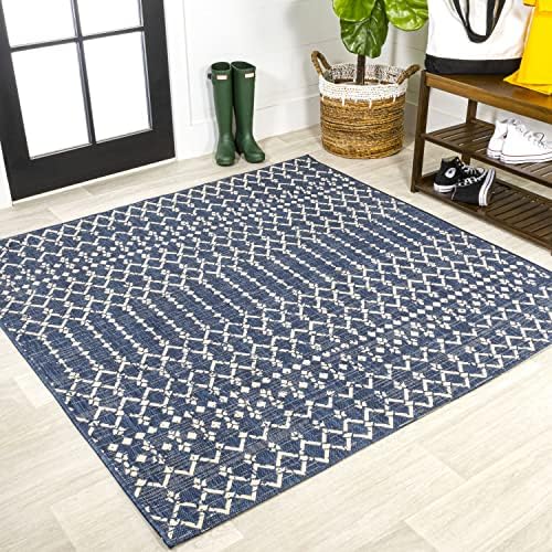 JONATHAN Y Moroccan Geometric Indoor Outdoor Square Area Rug 3X3 Navy/Beige, Ourika Textured Weave for Backyard, Patio, Porch, Easy-Cleaning, High Traffic, Pet-Friendly, Non-Shedding (SMB108K-3SQ) by JONATHANY