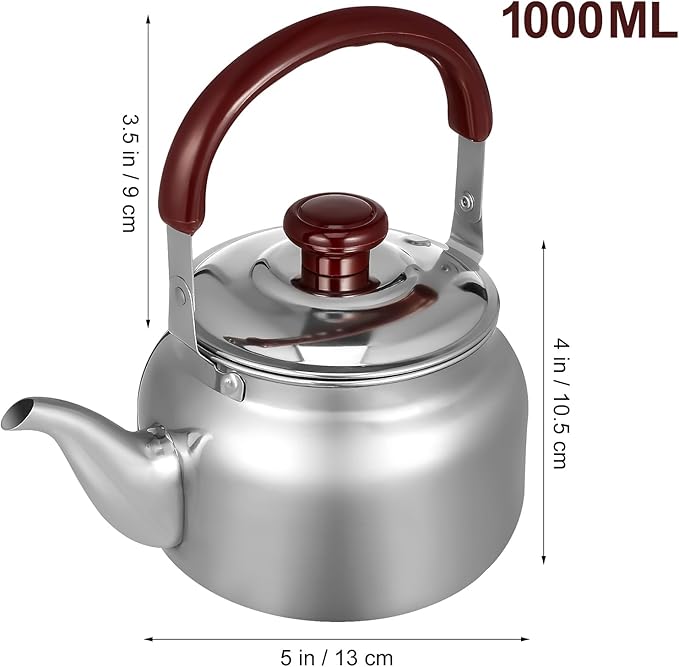 LIFKOME Traditional Stainless Steel Heavy Duty Tea Kettle With Sandwich Bottom and Specialty Cool Touch Handling Mirror Finish Stainless Steel Whistling Tea Kettle Stove Top