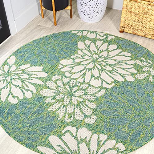 JONATHAN Y Floral Textured Weave Indoor Outdoor Round Area Rug 4 Ft Cream/Green, Zinnia Modern for Backyard, Patio, Porch, Easy-Cleaning, High Traffic, Pet-Friendly, Non-Shedding (SMB110D-4R) by JONATHANY