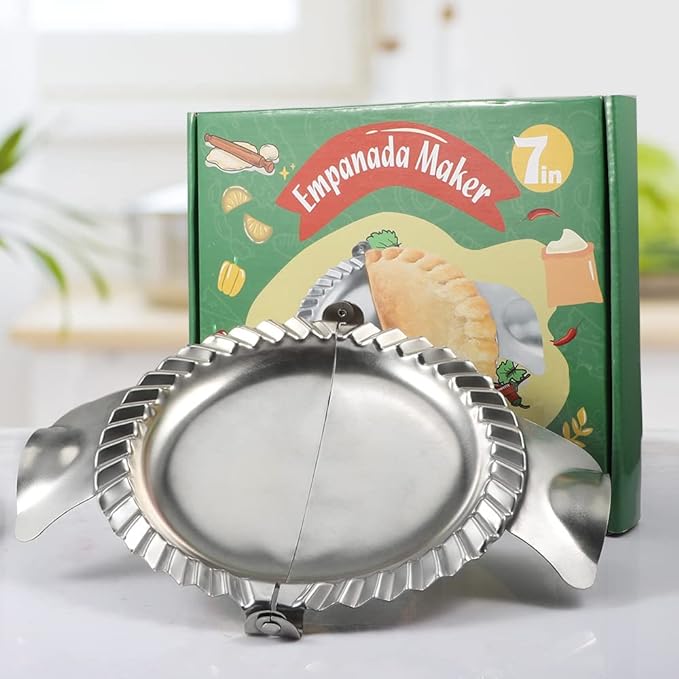 Extra Large Empanada Maker - 7 inch Seal with Dough Cutter Circle, Stainless Steel Press, Pastry Tools, Pocket Pie Maker