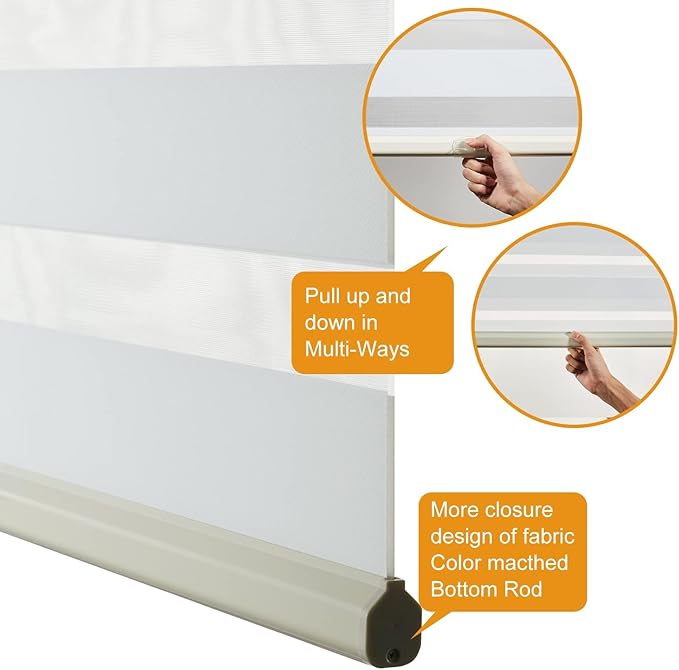 Persilux Zebra Blinds for Windows, Cordless Roller Shades for Windows Room Darkening Roller Blinds (34.5" W x 72" H, Cream) Light Control for Day and Night Light Filtering Sheer Shades for Home