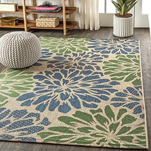 JONATHAN Y Floral Textured Weave Indoor Outdoor Area Rug 3X5 Navy/Green, Zinnia Modern for Backyard, Patio, Porch, Easy-Cleaning, High Traffic, Pet-Friendly, Non-Shedding (SMB110B-3) - Image 3
