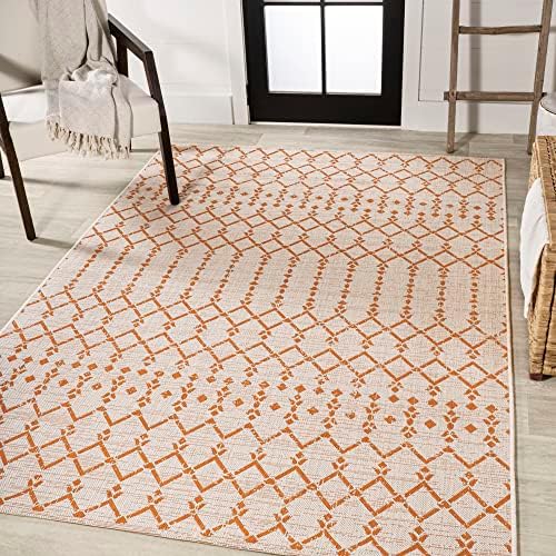 JONATHAN Y Moroccan Geometric Indoor Outdoor Area Rug 4X6 Cream/Orange, Ourika Textured Weave for Backyard, Patio, Porch, Easy-Cleaning, High Traffic, Pet-Friendly, Non-Shedding (SMB108O-4) - Image 4