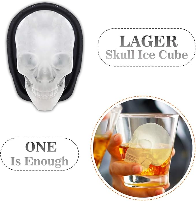 Extra Large 3D Skull Ice Cube Mold Silicone Ice Molds for Whiskey Ice Cube Trays with Funnel for Big Mouth Cup Skull Ice Maker with Resin Chocolate sugar Whiskey Ice Mold for Parties (1 PCS)