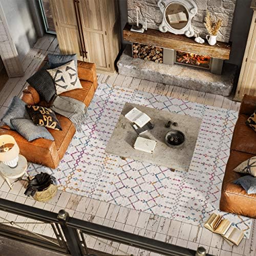 JONATHAN Y Boho Vintage Diamond Ivory/Multi Indoor Area Rug 5X8 ft, Moroccan Hype for Living Room, Bedroom, Kitchen, Office, Easy-Cleaning, High Traffic, Pet-Friendly, Non-Shedding (MOH101E-5) - Image 5