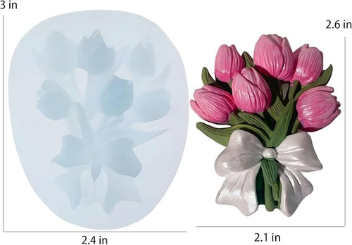 3D Tulip Bouquet Gypsum Plaster Mold, Flower Shaped Silicone Mold for Candle, Epoxy Resin and Soap Making, DIY Home Decor and Tulip Car Air Freshener, Unique Birthday Gift Idea