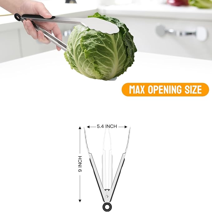 Hotec Stainless Steel Kitchen Tongs, Set of 2-9", Locking Metal Food Tongs for Cooking, Serving, BBQ, Grill Non-Slip Grip