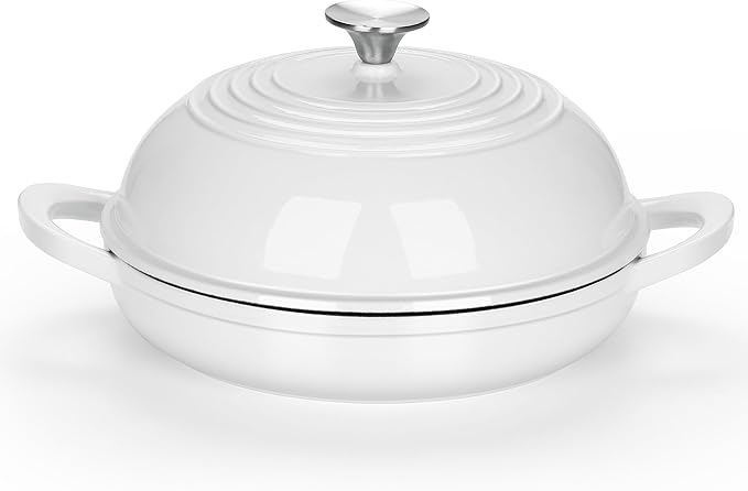 E-far Dutch Oven for Sourdough Bread Baking, 6 Qt Round Enameled Cast Iron Dutch Oven for Homemade Artisan Bread, Dome Lid & Shallow Base, Matte Black Interior & Durable, Oven-Safe to 500℉, White
