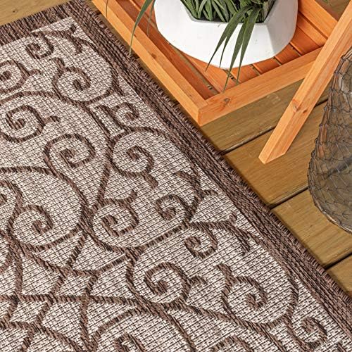 JONATHAN Y Vintage Filigree Indoor Outdoor Runner Rug 2X10 Taupe/Espresso, Madrid Textured Weave for Backyard, Patio, Porch, Easy-Cleaning, High Traffic, Pet-Friendly, Non-Shedding (SMB107C-210) - Image 4