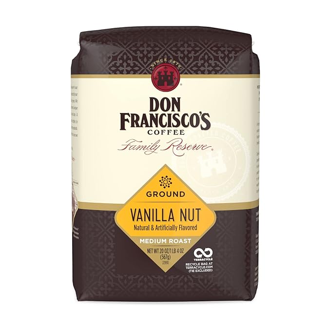 Don Francisco's Vanilla Nut Ground Coffee, Medium Roast – Flavored 100% Arabica, 20 oz Bag, Premium Coffee for Drip, Pour Over & French Press
