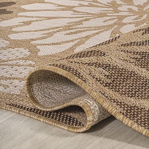 JONATHAN Y Floral Textured Weave Indoor Outdoor Round Area Rug 3 Ft Brown/Cream, Zinnia Modern for Backyard, Patio, Porch, Easy-Cleaning, High Traffic, Pet-Friendly, Non-Shedding (SMB110I-3R) - Image 3