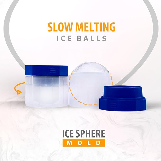 PREMIUM Ice Ball Molds, Round 2.5 Inch Ice Spheres. Stackable Slow Melting Round Ice Cube Maker for Whiskey and Bourbon (6, Multi)