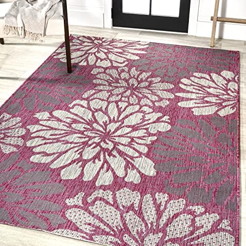 JONATHAN Y Floral Textured Weave Indoor Outdoor Area Rug 5X8 Fuchsia/Light Gray, Zinnia Modern for Backyard, Patio, Porch, Easy-Cleaning, High Traffic, Pet-Friendly, Non-Shedding (SMB110F-5) - Image 3