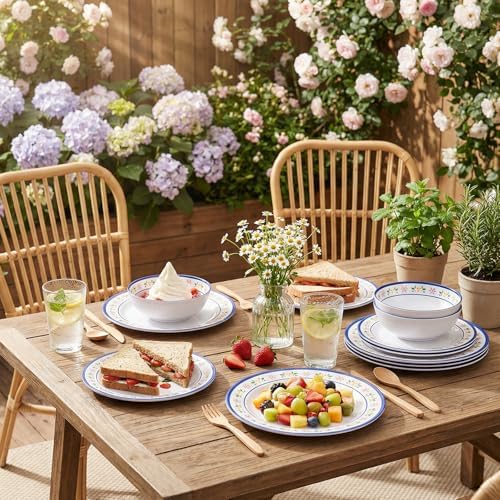 12-Piece Melamine Dinnerware Set – Strawberry Plates & Bowls for 4 - Image 7