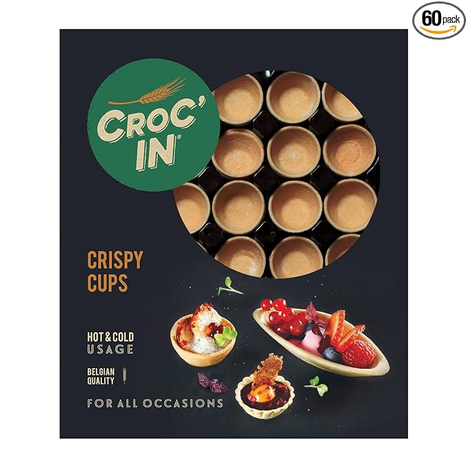 CROC'IN - Neutral Mini Tart Shells - Edible Appetizer Or Dessert Cups - Pastry Pans - Artisanal & Vegan Confection - 60 Pieces