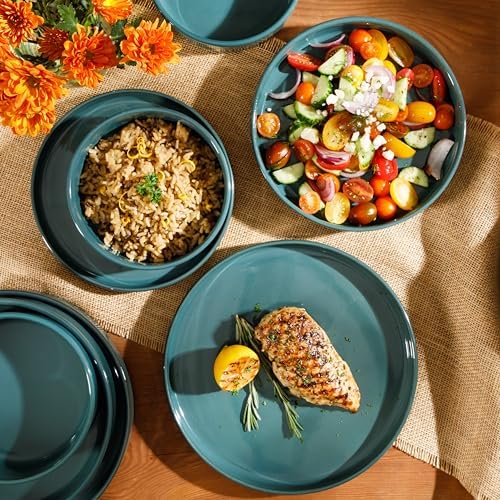 Bloomhouse - Two Time Oprah's Favorite Things Winner - Santorini Mist Double Bowl Terracotta Reactive Glaze Plates and Bowls Dinnerware Set - Jade Blue Green, Service for Four (16pcs) - Image 6