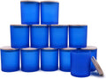 SHOWIN 14 OZ Thick Candle Jars for Making Candles 12 Pcs, 3 Wick Empty Jars with Wood Lids for Candle Making, Sample Container, Frosted Blue