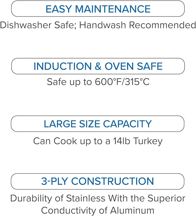 Viking 3-Ply Oval Roasting Pan, 8.5 Quart, Stainless Steel Kitchen Cookware with Metal Induction Lid and Rack, Great for Turkey, Dishwasher and Oven Safe, Silver