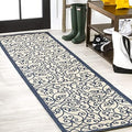 JONATHAN Y Vintage Filigree Indoor Outdoor Runner Rug 2X10 Navy/Beige, Madrid Textured Weave for Backyard, Patio, Porch, Easy-Cleaning, High Traffic, Pet-Friendly, Non-Shedding (SMB107G-210) by JONATHANY
