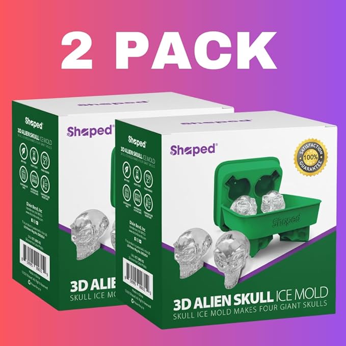 SHAPED 2-PACK 3D Ancient Alien Ice Mold Trays, Flexible Silicone Alien Figure Makers for Ice Cubes, Soaps, Chocolates, DIY Figures, Cookies, Resin Models