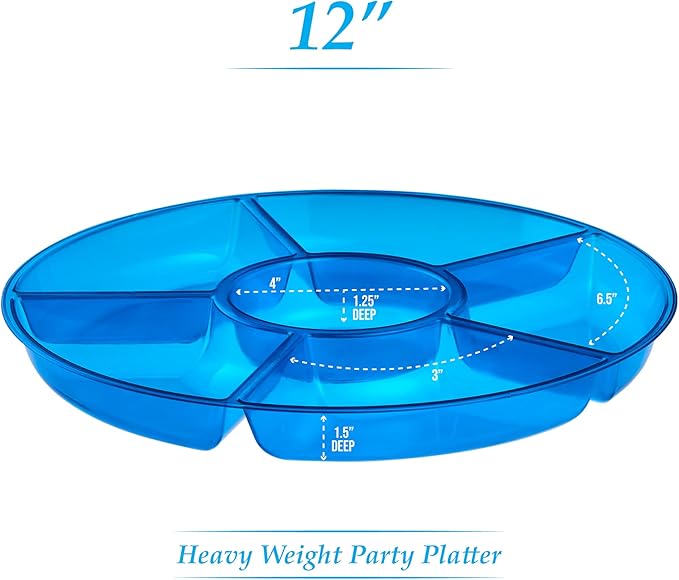 Plasticpro 6 Sectional Round Plastic Serving Tray/Platter (8, Blue)