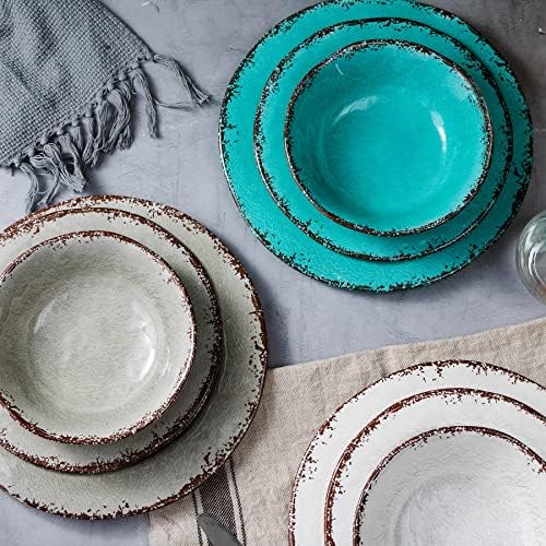 LEHAHA Rustic Melamine Dinnerware Set, 12 Piece Plate and Bowls Set for 4 - Image 4