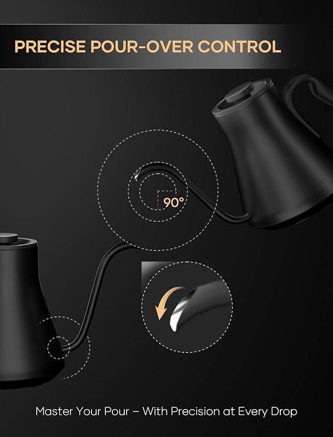 Electric Kettle, Gooseneck Electric Kettle, ±1℉ Temperature Control, Stainless Steel Inner, Quick Heating, for Pour Over Coffee, Brew Tea, Boil Hot Water, 1500W/0.9L Black