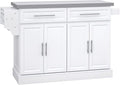 HOMCOM Rolling Kitchen Island Cart with Wheels, Portable Island Table for Kitchen with Stainless Steel Top, Adjustable Shelves, 2 Drawers, Spice, Knife and Towel Rack, White