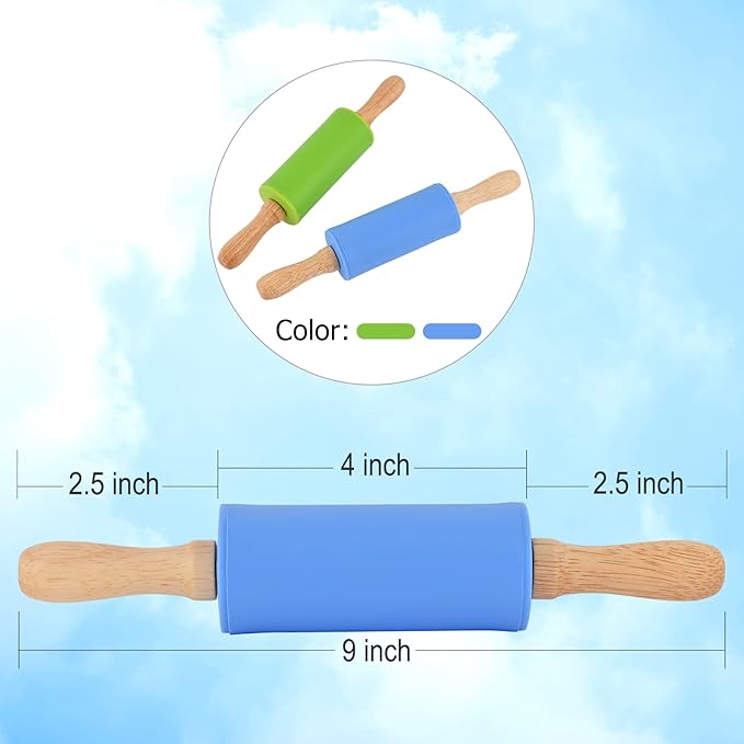 Mini Silicone Rolling Pin for Kids, Non-stick Surface Wood Handle, 9 Inch 1 Pack Orange