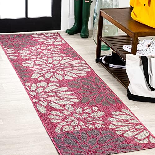 JONATHAN Y Floral Textured Weave Indoor Outdoor Runner Rug 2X8 Fuchsia/Light Gray, Zinnia Modern for Backyard, Patio, Porch, Easy-Cleaning, High Traffic, Pet-Friendly, Non-Shedding (SMB110F-28) by JONATHANY