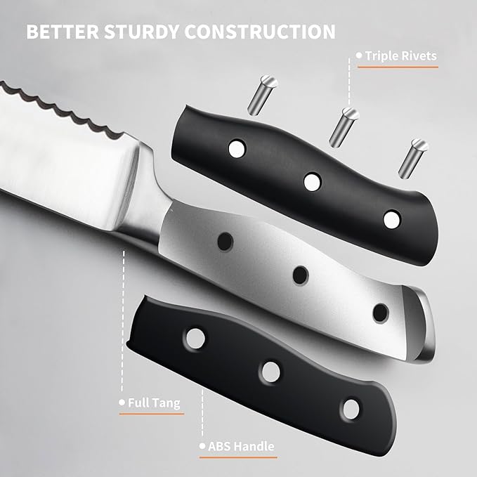 Alata 6-Piece Steak Knives Set, 4.7 Inch with Serrated Edge Razor-Sharp Dinner Knives, Full-Tang Construction, Dishwasher Safe