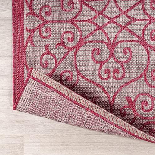 JONATHAN Y Vintage Filigree Indoor Outdoor Area Rug 5X8 Light Gray/Fuchsia, Madrid Textured Weave for Backyard, Patio, Porch, Easy-Cleaning, High Traffic, Pet-Friendly, Non-Shedding (SMB107I-5) - Image 5