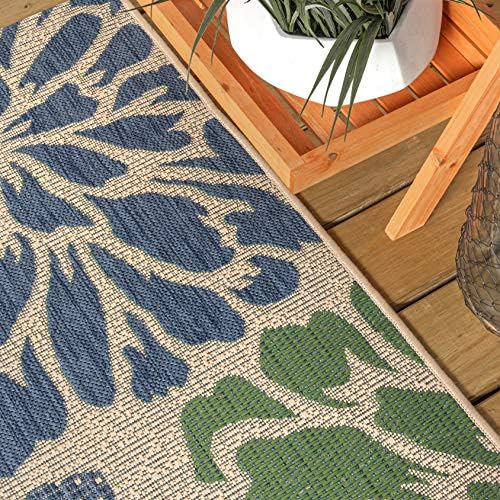 JONATHAN Y Floral Textured Weave Indoor Outdoor Round Area Rug 6 Ft Navy/Green, Zinnia Modern for Backyard, Patio, Porch, Easy-Cleaning, High Traffic, Pet-Friendly, Non-Shedding (SMB110B-6R) - Image 3