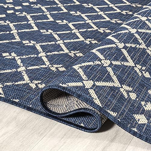 JONATHAN Y Moroccan Geometric Indoor Outdoor Round Area Rug 8 Ft Navy/Beige, Ourika Textured Weave for Backyard, Patio, Porch, Easy-Cleaning, High Traffic, Pet-Friendly, Non-Shedding (SMB108K-8R) - Image 3