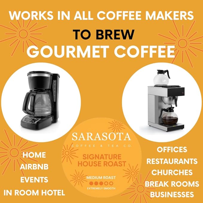 Ground Coffee In Filter Packs | Medium Roast Low Acid Mold Free Pouches | Signature House Breakfast Blend | Gourmet Bulk Packets for 10-12 Cup Drip Maker | Highest Rated Individual Premeasured Coffee