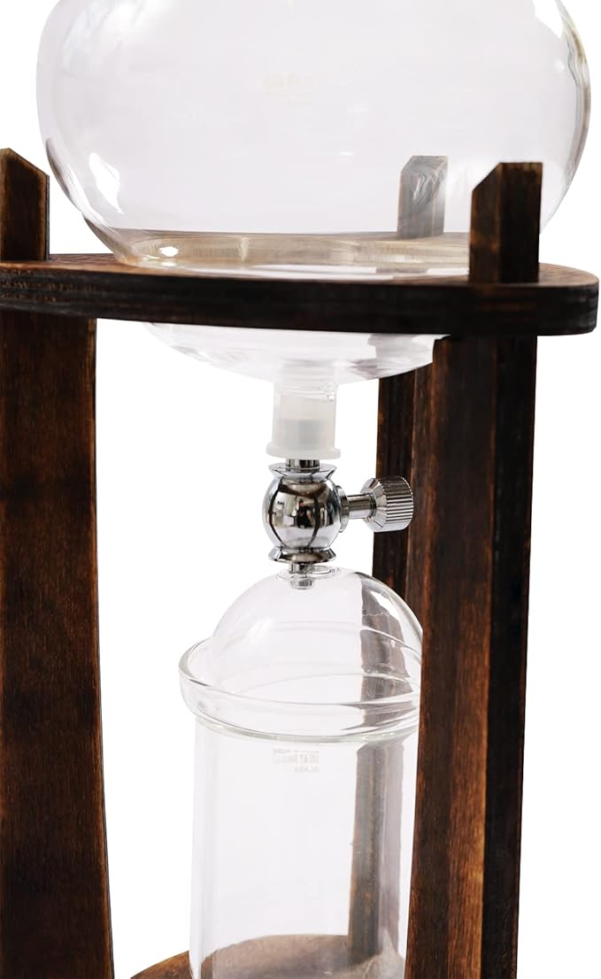 Cold Brew Coffee Maker, 600 ml/20.29 oz Iced Coffee Tower Dripper Coffee Maker & Tea Maker 6-8 Cups, High Borosilicate Glass, Wood, 304 Stainless Steel, Copper - for Home Office (Brown)