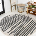 JONATHAN Y Khalil Modern Berber Stripe Cream/Black 5' Round Indoor Area Rug, Contemporary, Bohemian, Easy-Cleaning for Living Room, Bedroom, Kitchen, Pet Friendly, Non-Shedding (MOH207A-5R) by JONATHANY