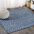 JONATHAN Y Moroccan Geometric Indoor Outdoor Square Area Rug 3X3 Navy/Light Gray, Ourika Textured Weave for Backyard, Patio, Porch, Easy-Cleaning, High Traffic, Pet-Friendly, Non-Shedding SMB108B-3SQ by JONATHANY