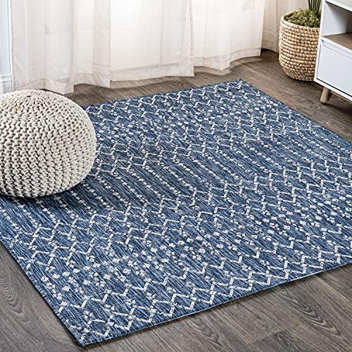 JONATHAN Y Moroccan Geometric Indoor Outdoor Square Area Rug 3X3 Navy/Light Gray, Ourika Textured Weave for Backyard, Patio, Porch, Easy-Cleaning, High Traffic, Pet-Friendly, Non-Shedding SMB108B-3SQ by JONATHANY